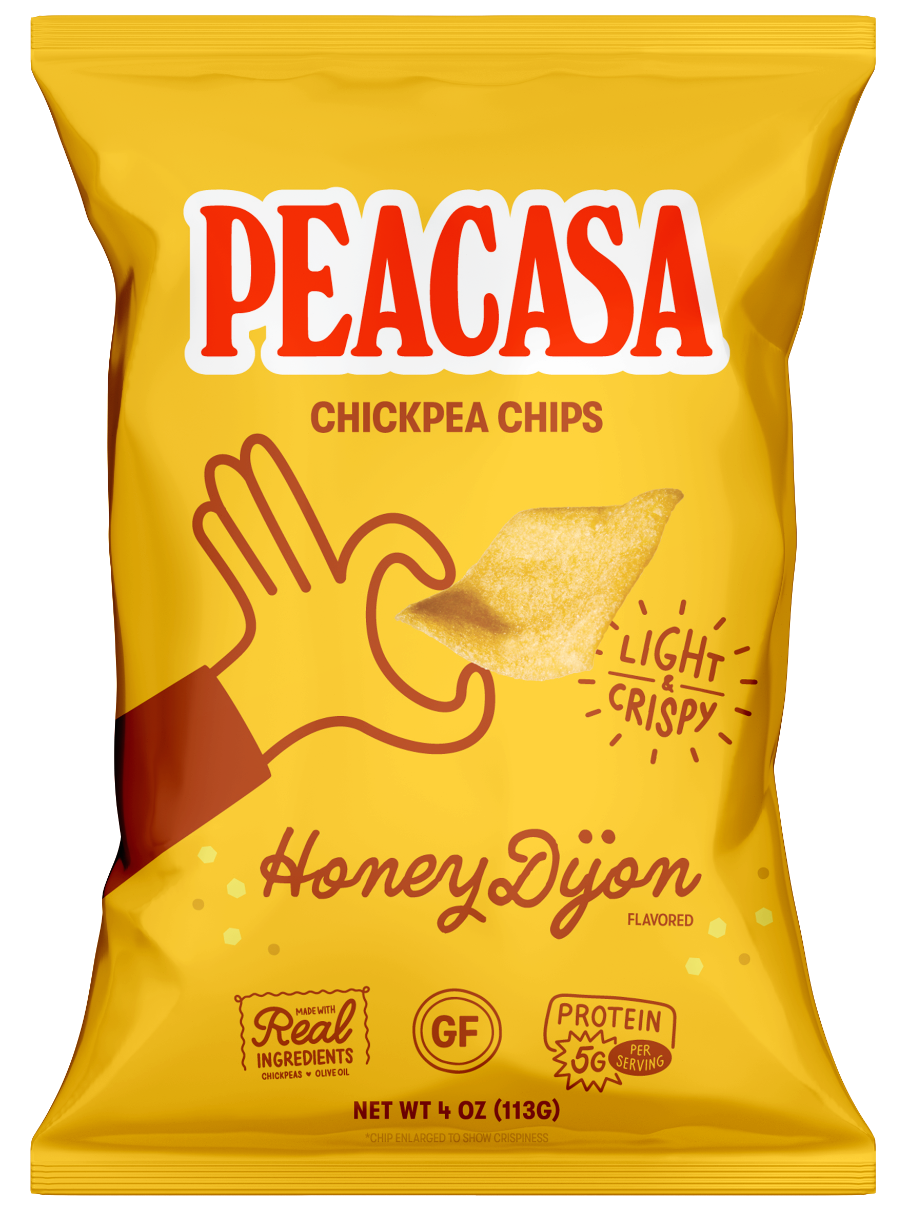 Bag of Peacasa chickpea chips flavoured honey dijon