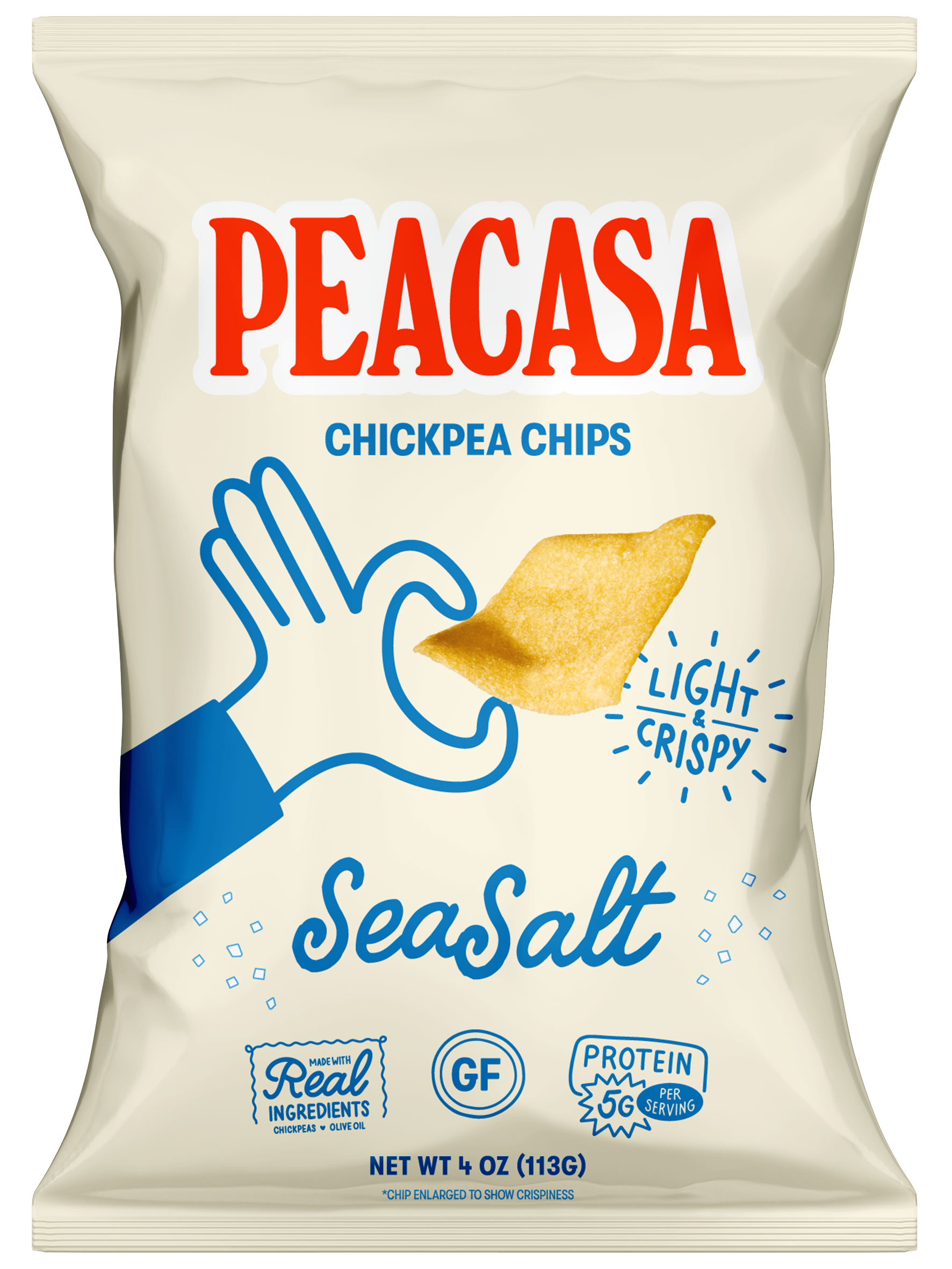 Bag of Peacasa chickpea chips flavoured sea salt