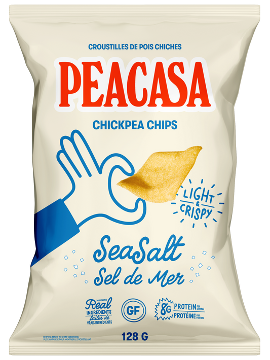 Bag of Peacasa chickpea chips flavoured sea salt